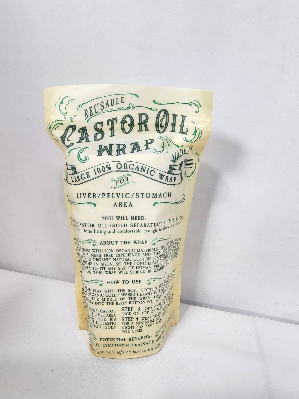 NWT Roots & Leaves Reusable Castor Oil Pack Wrap - Organic Cotton USA made